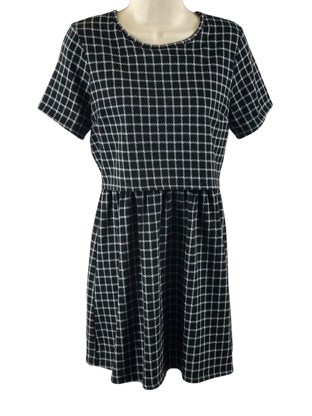 One Clothing Black and White Checked Short Sleeve Midi Dress